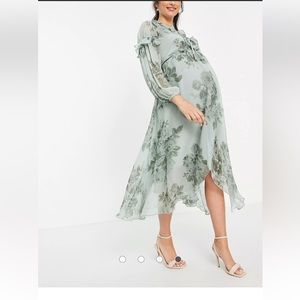 ASOS Maternity ruffle detail plunge midi dress- (Actual Photos Included !)